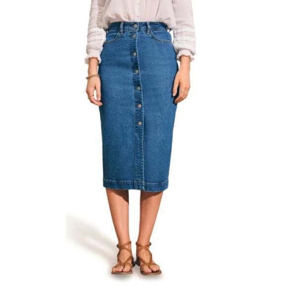 NEW Faherty Button Front Organic Cotton Denim Skirt Size 30 - Picture 1 of 7